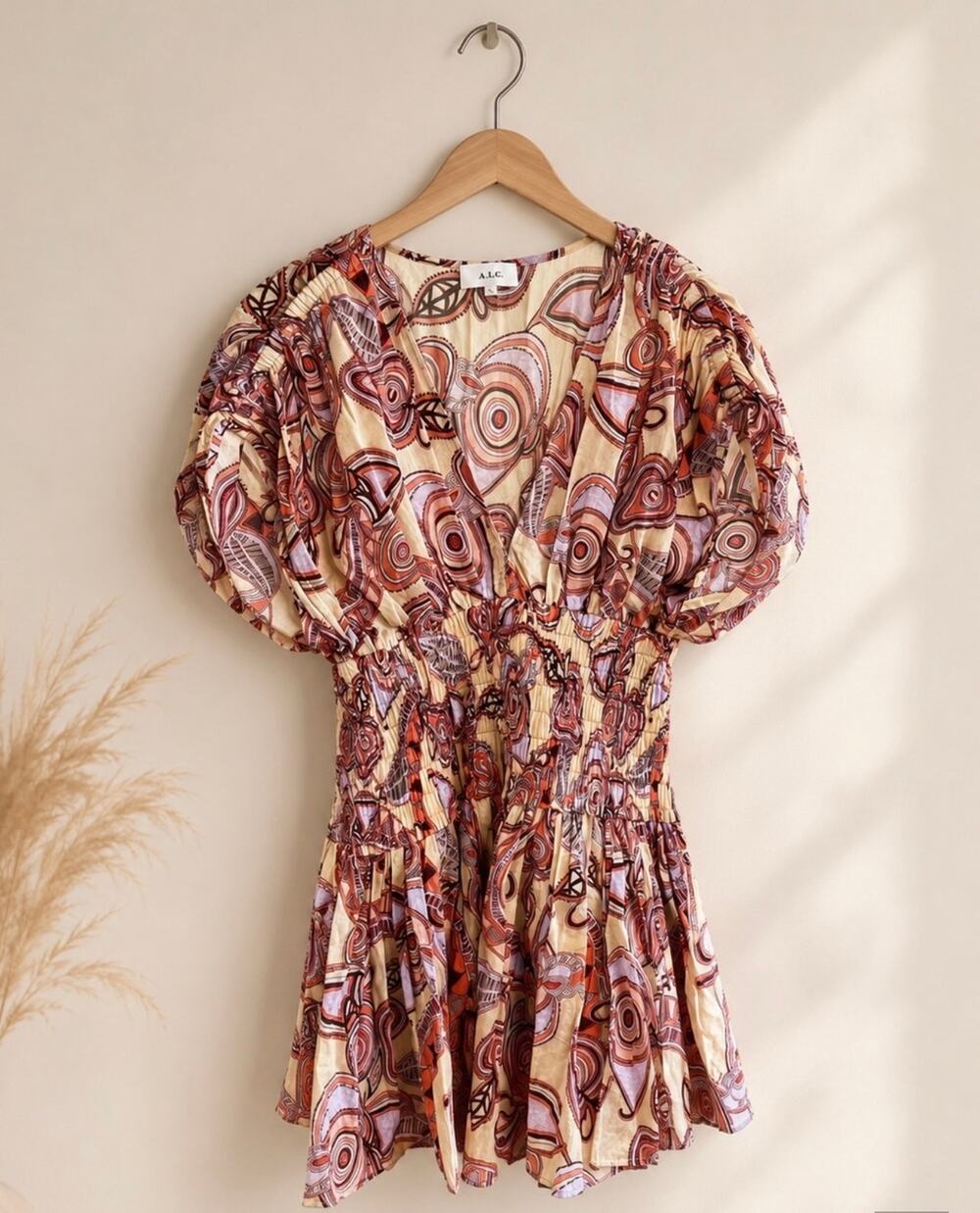 NWOT: A.L.C. Luna Print Smocked Mini Dress Size 6